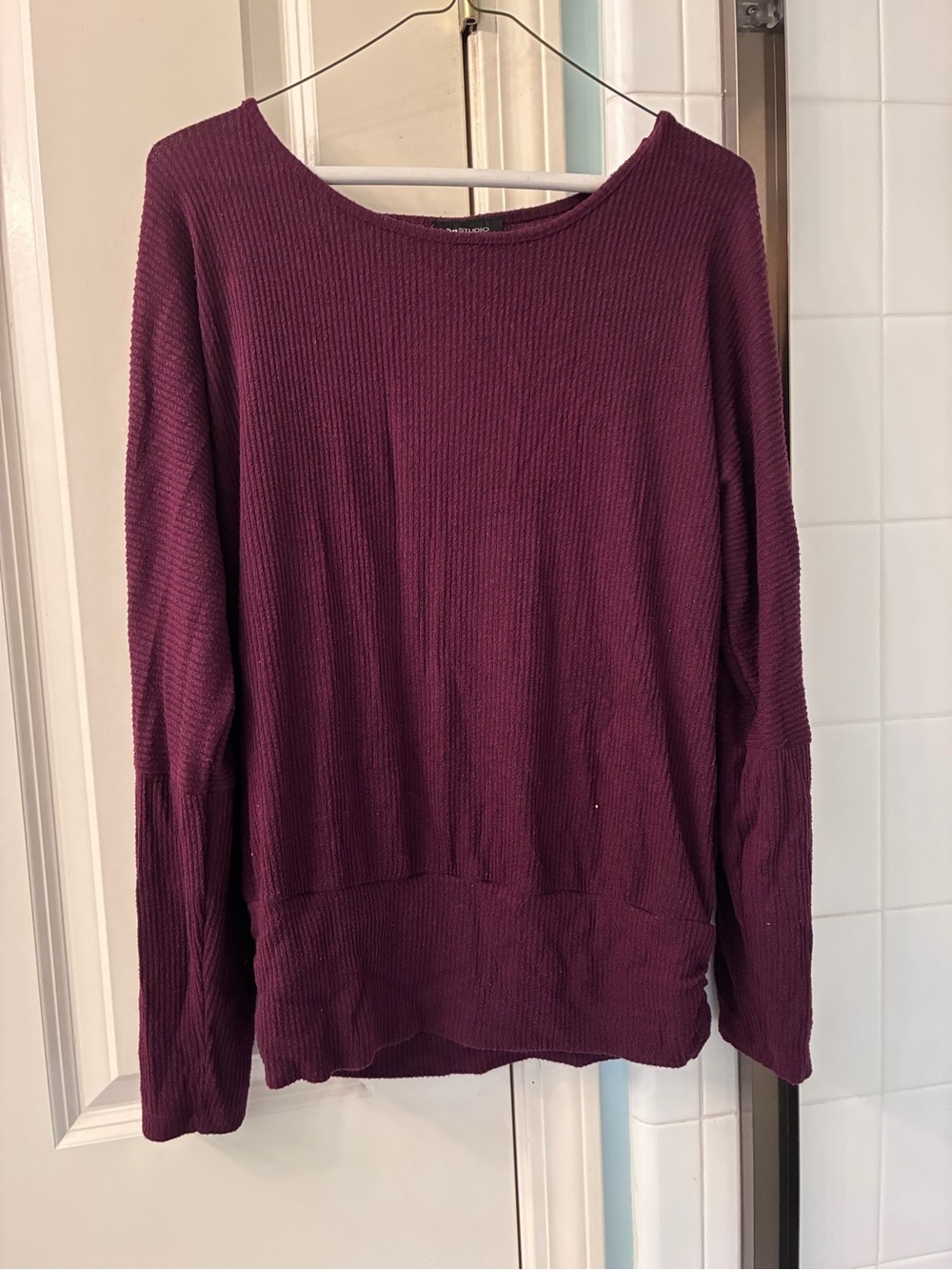 AB Studio Top Maroon Shirt North Shore Waffle Knit Oversized Small
